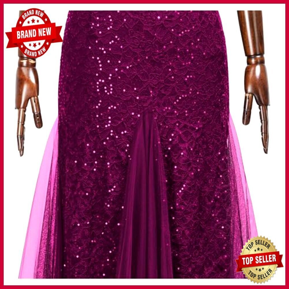Elegant Sequin Lace Evening Dress V Neck Sleeveless Formal Party Gown - Picture 6 of 7